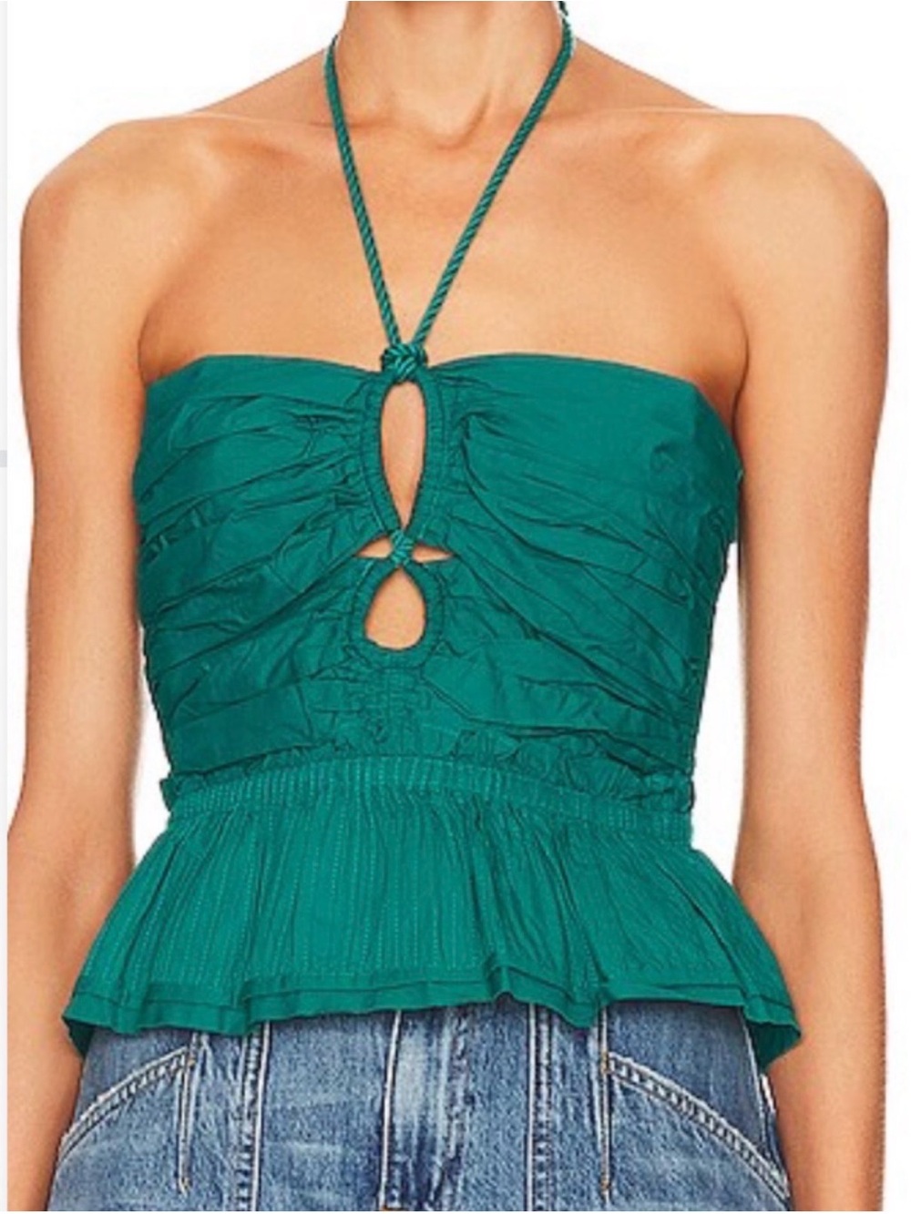 Ulla Johnson Teal Strapless Halter Peplum Top